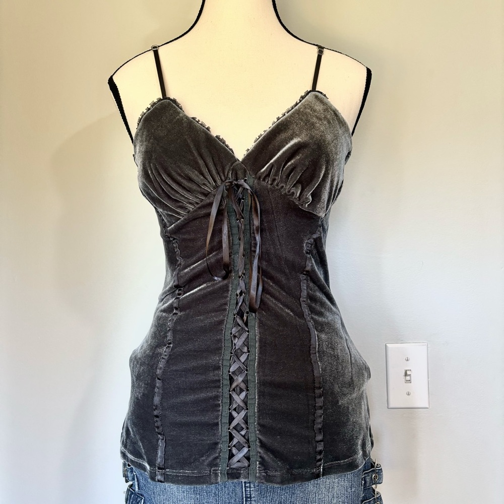 Velour Lace Up Corset Style Cami Y2K